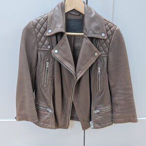 All Saints Brown Leather Jacket 3/4 Sleeve
